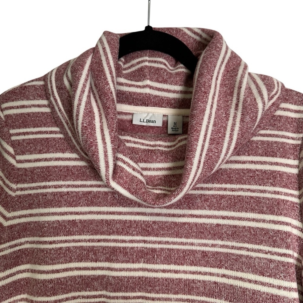 L.L. Bean Med Petite Red & Cream Striped Cowl Neck Cozy Pullover - Picture 2 of 6
